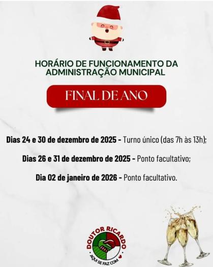 Horário de atendimento de final de ano