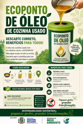 SECRETARIA DO MEIO AMBIENTE INSTALA ECOPONTOS DE COLETA DE ÓLEO DE COZINHA USADO E DE LIXO ELETRÔNIC